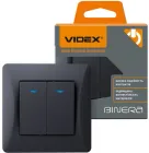 Вимикач двоклавішний VIDEX Binera з підсвіткою Чорний графіт (VF-BNSW2L-BG)
