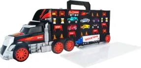 Ігровий набір Dickie Toys Трейлер перевізник авто вантажівка з ручкою + 7 машинок + Вертоліт + Вантажівка з причепом + Аксесуари Довжина 62 см (3749023) (4006333059247)