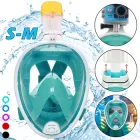 Повнолицева Маска для Снорклінгу S/M панорамна FB для плавання під водою – Окуляри для Пірнання на все обличчя цільнолитої форми – з трубкою клапаном та запасом повітря – з кріпленням під екшн камеру – підводного полювання – чоловічі жіночі Green