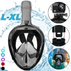 Повнолицева Маска для Снорклінгу L/XL панорамна FB для плавання під водою – Окуляри для Пірнання на все обличчя цільнолитої форми – з трубкою клапаном та запасом повітря – з кріпленням під екшн камеру – підводного полювання – чоловічі жіночі Black