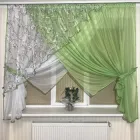 Фіранка на кухню №362 салатова з сакурою