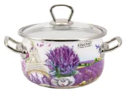 Каструля емальована Interos Лаванда з кришкою 2,1 л 16 см біла (16707)