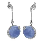 Сережки з білого золота з діамантами і халцедонами 053806