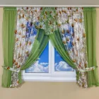 Занавіска на кухню зі шторками TG Home №445 салатова з ромашкою