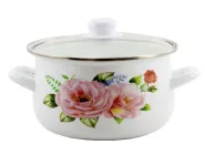 Каструля емальована Interos Троянда біла з кришкою 2,0 л 18 см біла (11W)