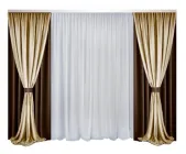 Комплект штор і тюлі Декорин Блекаут Фулл Хаус 150x270 см 4 шт вуаль тюль 500х270 1 шт два підхоплення Коричневий з Бежевим і білим (7 одиниць)