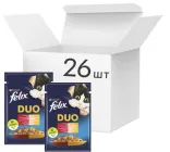 Упаковка вологого корму для котів Purina Felix Fantastic Duo з яловичиною та птицею шматочки в желе 26 шт по 85 г (7613287028709)
