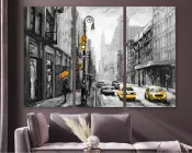 Модульна картина на полотні із трьох частин Жовте таксі та старе місто 78x48 см (M3_M_178)