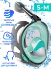 Маска для плавання S/M VelaSport 4.0 Повнолицева панорамна Снорклінг Маска на все обличчя для купання пірнання 4 клапана Інноваційна від запотівання з кріпленням для екшн камери Black Turqouise
