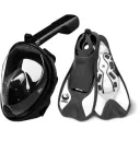 Маска для плавання + ласти (комплект) FREE BREATH (S/M) Чорна з кріпленням для камери та Спортивні Ласти VelaSport Білі