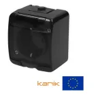 Розетка 1-а IP54 Karlik 12GHE-1sd Чорна із заземленням, кришкою прозорою зовнішня (накладна)