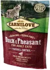 Сухий корм для дорослих кішок Carnilove Cat Duck&Pheasant Hairball Control для виведення шерстяних грудок 400 г (8595602512355)