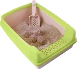 Туалет для кішок GATTINO сірий з зеленою рамкою та лопаткою 19х38х53 см (8683454653644)