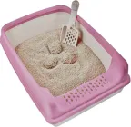 Туалет для кішок GATTINO сірий з рожевою рамкою та лопаткою 19х38х53 см (8683454653620)