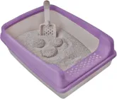 Туалет для кішок GATTINO сірий з фіолетовою рамкою та лопаткою 19х38х53 см (8683454653613)