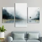 Модульна картина з 3 частин на полотні триптих інтер'єрна картина Живопис Туманна річка 66x40 см (MK322042)
