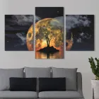 Модульна картина з 3 частин на полотні триптих інтер'єрна картина Космос Місяць та острів з деревом 66x40 см (MK322030)