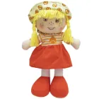 М'яка іграшка лялька з вишитим обличчям, 36 см, помаранчева сукня (860869)