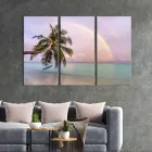 Настінний декор триптих модульна картина з 3 частин на полотні для інтер'єру у спальню гойдалки Гойдалка на пальмі над морем 128x81 см (451-31)