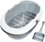 Туалет для кішок Lucky Pet Модерн овальний 45x30x15 см глибокий з сіткою + лопатка Сірий (4820268554352)