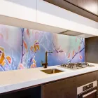 Вініловий кухонний фартух самоклеющийся Осінній Іній (для кухні наклейка ПВХ скіналі) паморозь гілки блакитний 600*2500 мм