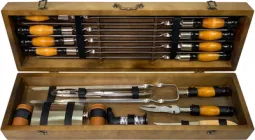 Подарунковий набір шампурів Metalzavod Мисливець у дерев'яному кейсі подарунок чоловіку, куму, брату, другу, батьку, керівнику (PN-MyslyvecDark)