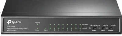 PoE-комутатор TP-LINK TL-SF1009P 8*100Мбіт/с /NVR / PoE / Plug and Play / до 250м для видеоспостереження