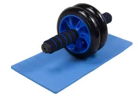 Ролик для пресу подвійний EasyFit колесо Ab Wheel Double з килимком синій (гімнастичний тренажер колесо для м'язів) EFWDABL52
