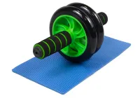 Ролик для пресу подвійний EasyFit колесо Ab Wheel Double з килимком зелений (гімнастичний тренажер колесо для м'язів) EFWDAGR52