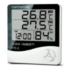 Електронний цифровий термометр гігрометр із виносним датчиком і годинником HTC-2 білі
