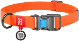 Нашийник для собак водостійкий WAUDOG Waterproof c QR паспортом пластикова пряжка-фастекс Ш 25 мм Дов 38-58 см Помаранчевий (27774Collar)