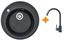 Кухонна мийка граніт ADAMANT Sun графіт з сифоном Nova + кухонний змішувач