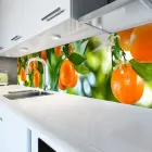Кухонний фартух Мандарини (вінілова плівка наклейка скіналі) цитруси помаранчеві апельсини Зелений 600*3000 мм