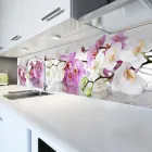 Кухонний фартух Скіналі Пишні Орхідеї (вінілова наклейка для кухні ПВХ плівка ) Квіти роса Рожевий 60х200 см