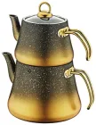 Чайник заварник двоярусний O.M.S. Collection 8200-M для плити 0,8л та 1,8л Чорно - золотий (Туреччина)
