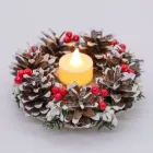 Різдвяний декоративний підсвічник GALA DECOR шишок та ягід 14 см червоно-коричневий з LED свічкою П1403