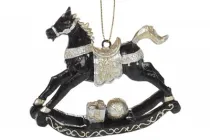 Прикраса на ялинку Конячка-гойдалка 7 см (707-237), чорний із золотом, ялинкові іграшки