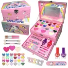 Дитяча декоративна косметика для макіяжу та манікюру у дворівневій скриньці з єдинорогом Рожевий (7006800)