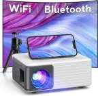 Портативний Wi-Fi Bluetooth-проектор AKIYO зі штативом, 720P на 55 000 світлодіодних годин, сумісний із телефоном/ПК/планшетом/телевізором/HDMI iOS Android