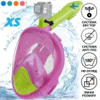 Повнолицева панорамна X/S Kids (3-10років) Снорклінг Маска для плавання VelaSport 1.0 на все обличчя з трубкою та клапаном з кріпленням для екшн камери дитячі Violet Green