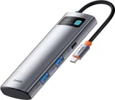 USB-Хаб Baseus Metal Gleam Series 7-in-1 (2xUSB3.0 + 4KHD + Type-C + Type-C PD+ TF + SD) Grey (WKWG020113)