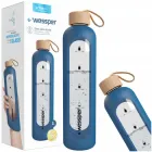 Пляшка для води та напоїв Wessper Activemax, скляна в силіконовому корпусі, 1000 мл, зі шкалою і бамбуковою кришкою, 29.5 см (WES260-NB) синя