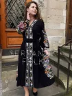 Чорна сукня вишиванка квіткова у стилі бохо квіткова "Аквілегія" вишита сукня на якісній тканині льон-бавона 12514-50 (XL)
