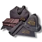 Подарунковий банний набір "Профі", коричневий (полірована вовна). Комплект для лазні та сауни "З легким паром" UA