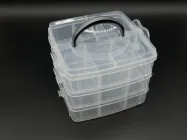 Органайзер пластиковий з комірками триярусний контейнер з кришкою для зберігання дрібниць і рукоділля 16х15х13 см Прозорий (BOX-4)