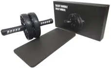 Ролик колесо для преса EasyFit BLM EF-1356 подвійний з килимком (тренажер гімнастичний для м'язів пресу) Чорний (56002122)