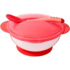 Дитяча тарілка на присосці з термоложкою червона Lindo (4890210600505)