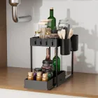 Багатоцільовий 2х Рівневий Органайзер для зберігання під та над раковиною: миючих засобів, мочалок, серветок з висувною полицею, 2 склянками та 4 гачками, Urbankit (30220608)