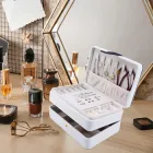 Скринька органайзер сундучок 3DTOYSLAMP бокс із секціями та відділеннями 17×12×8 см на туалетний столик комод шафу для спальні гардеробної зберігання прикрас ювелірних виробів косметики аксесуарів для жінок стильна красива подарунок біло-синя