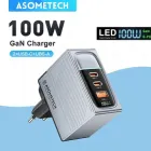 Мережевий зарядний пристрій Asometech 100W (1USB + 2Type-C) з дисплеєм